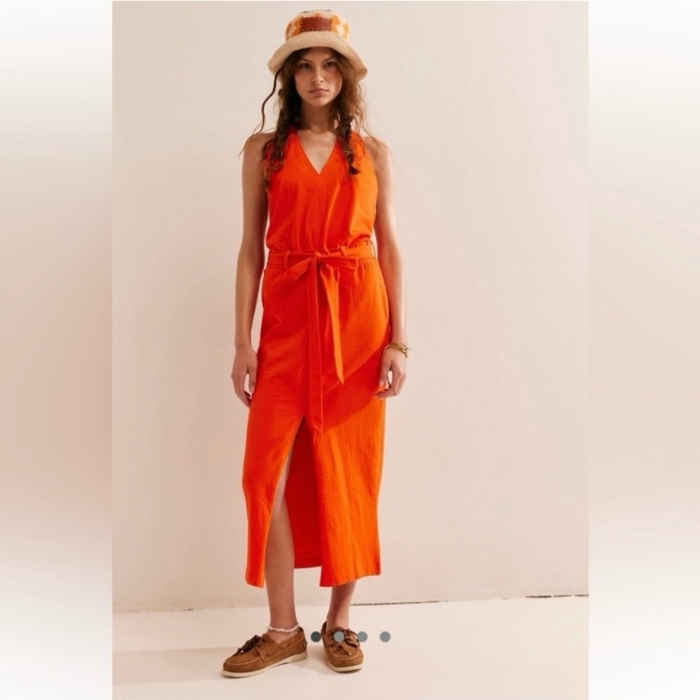 New Free People Beach Randi Midi Dress in Tangerine Tango Size XS